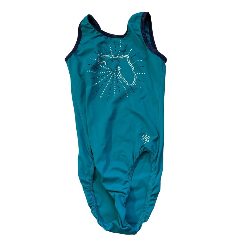Snowflake Designs Adult X-Small Teal Gymnastics Leotard With Rhinestone Emerald